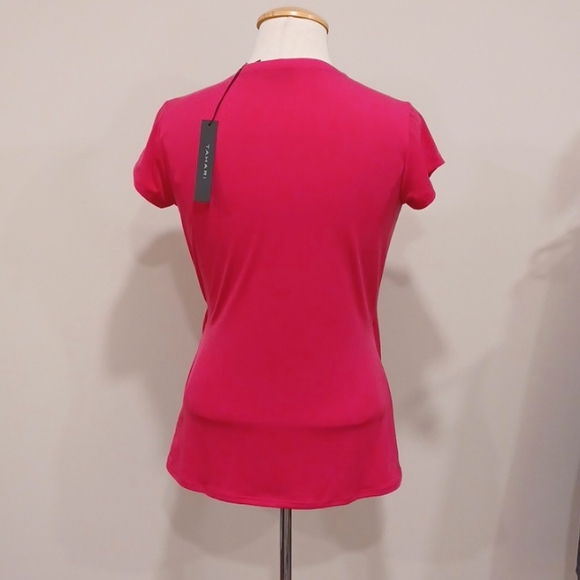 Tahari Barbie Pink Faux Wrap Stretch Top NEW- Sz. Sm - Picture 5 of 6
